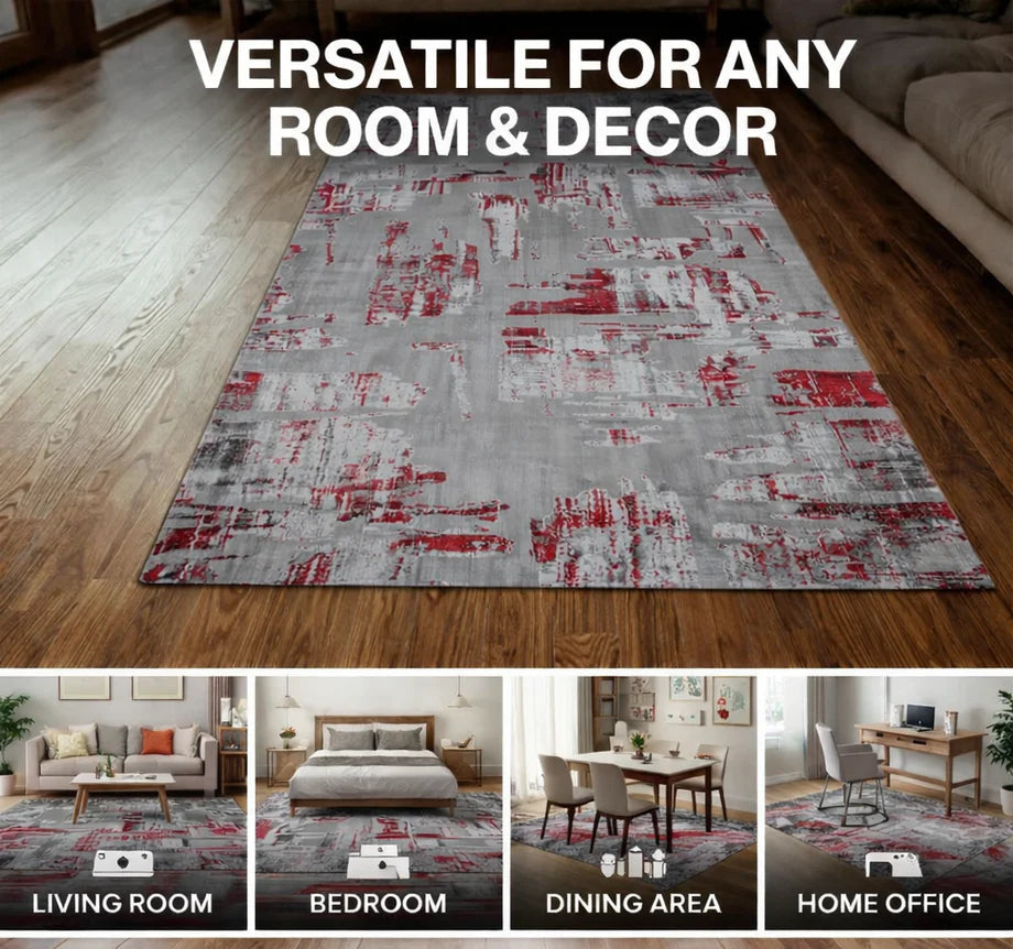 Red Grey Modern Rug