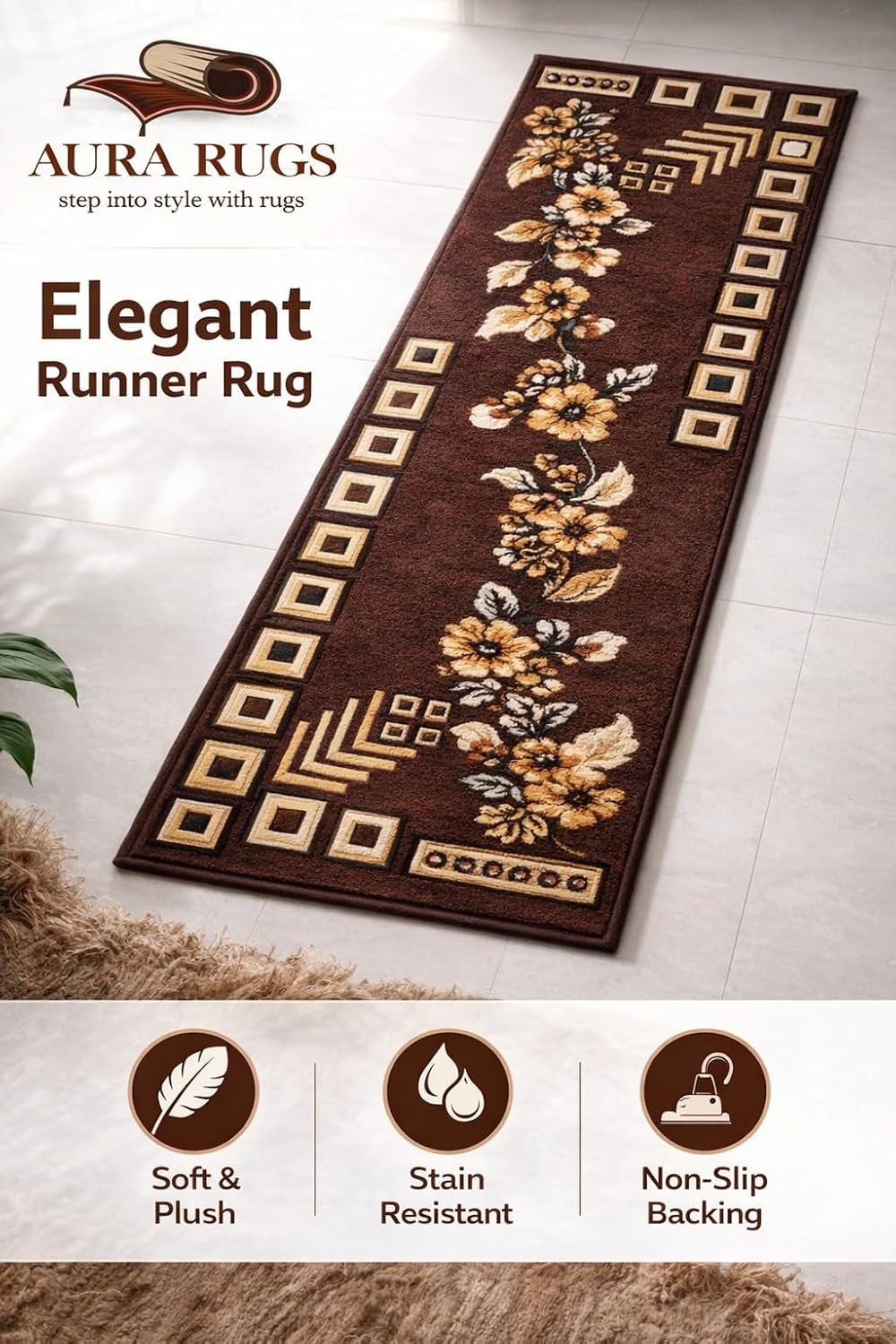Premium & Elegant Floral Runner Carpet|1.5 x 5 feet (45 x 150 cm) – Ideal for Narrow Spaces