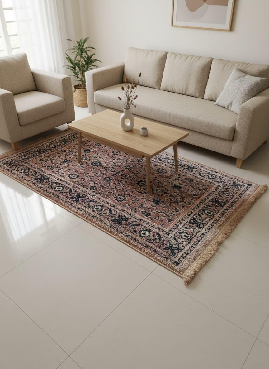 Kashmiri Silk Carpet – Traditional Look, Silk-Touch Persian Style Collection Premium Export-Quality Rug for Living Room or Hall