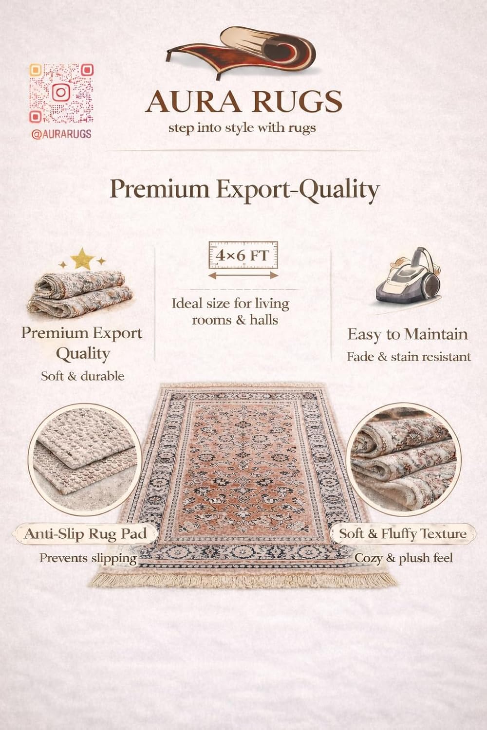 Kashmiri Silk Carpet – Traditional Look, Silk-Touch Persian Style Collection Premium Export-Quality Rug for Living Room or Hall