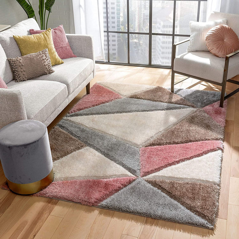 Tav Shaggy Rug - Pink Diamond Pattern