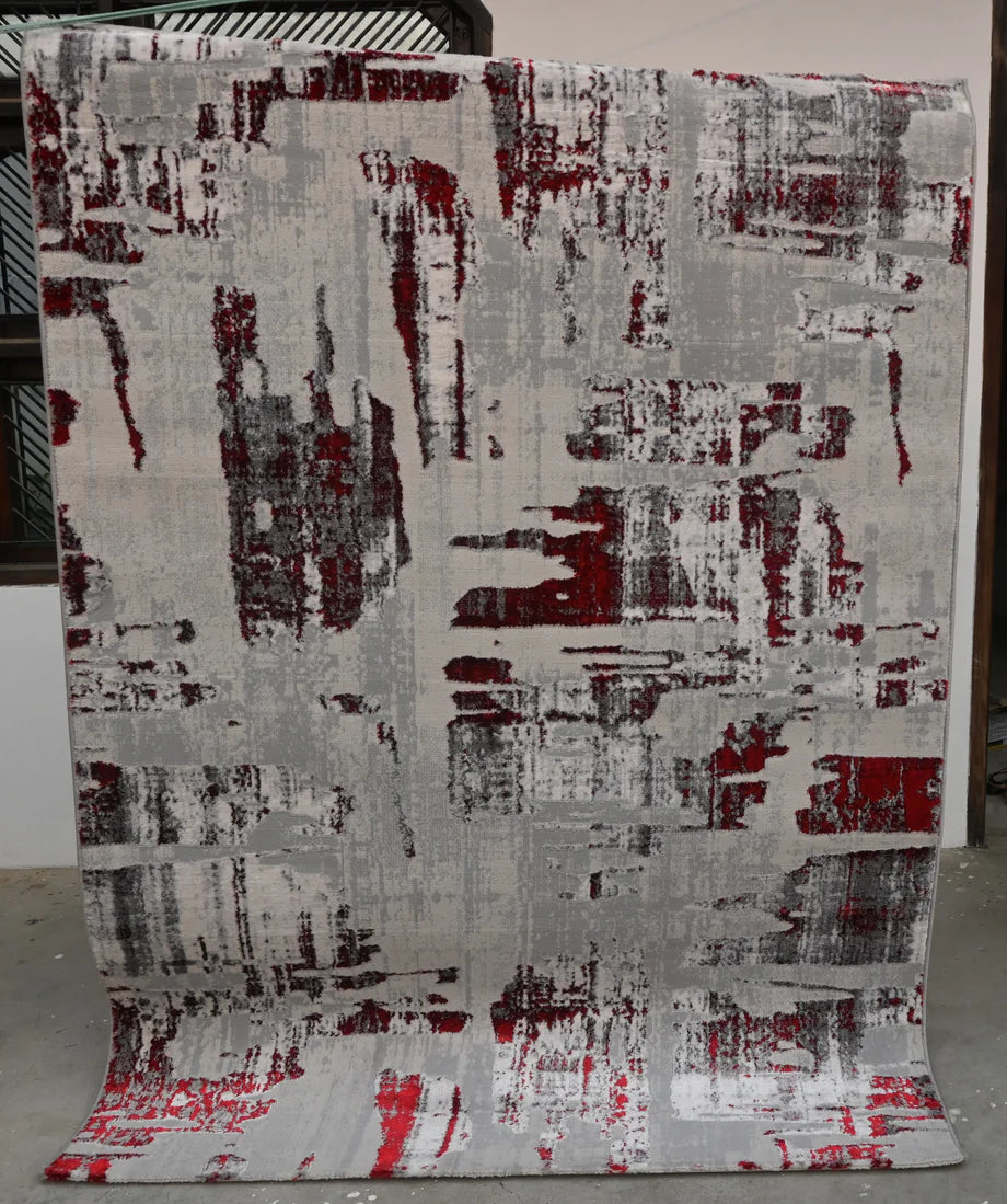 Red Grey Modern Rug